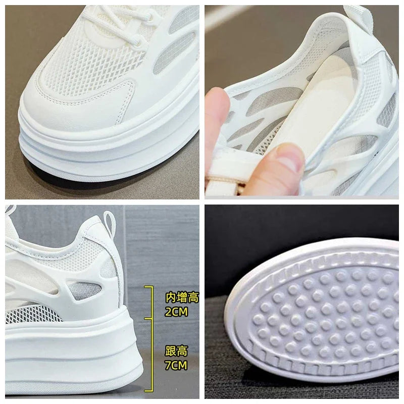 Koznoy 9cm Air Mesh Synthetic Leather Platform Wedge Sneakers High Brand Casual Women Shoes Ladies Vulcanize Summer Breathable