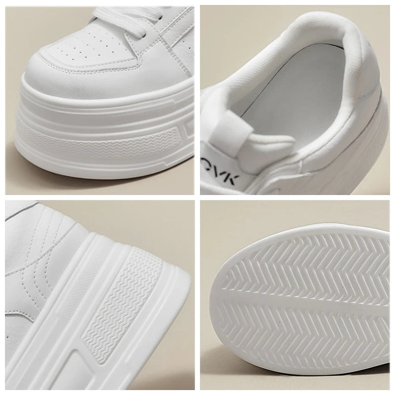 Fujin 8cm Cow Suede Genuine Leather  Platform Wedge Skate Boarding High Brand Heels Casual Women Vulcanized Shoes Summer Shoes