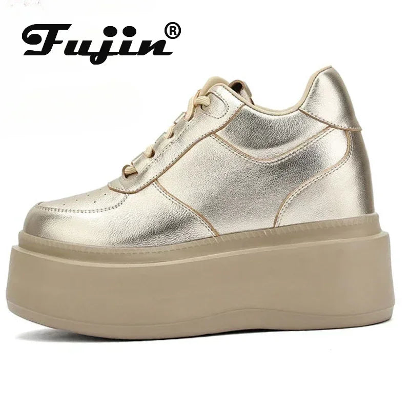 Fujin 8cm Microfiber Leather Platform Wedge  Flats Fashion Comfy High Brand Autumn Daddy Spring Shoes Chunky Footwear Female