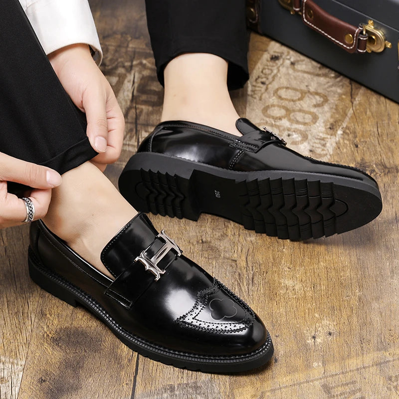 STRONGSHEN Men Formal Leather Shoes Luxury Brand Men's Loafers Dress Moccasins Breathable Slip on Black Driving Shoes Size 38-48