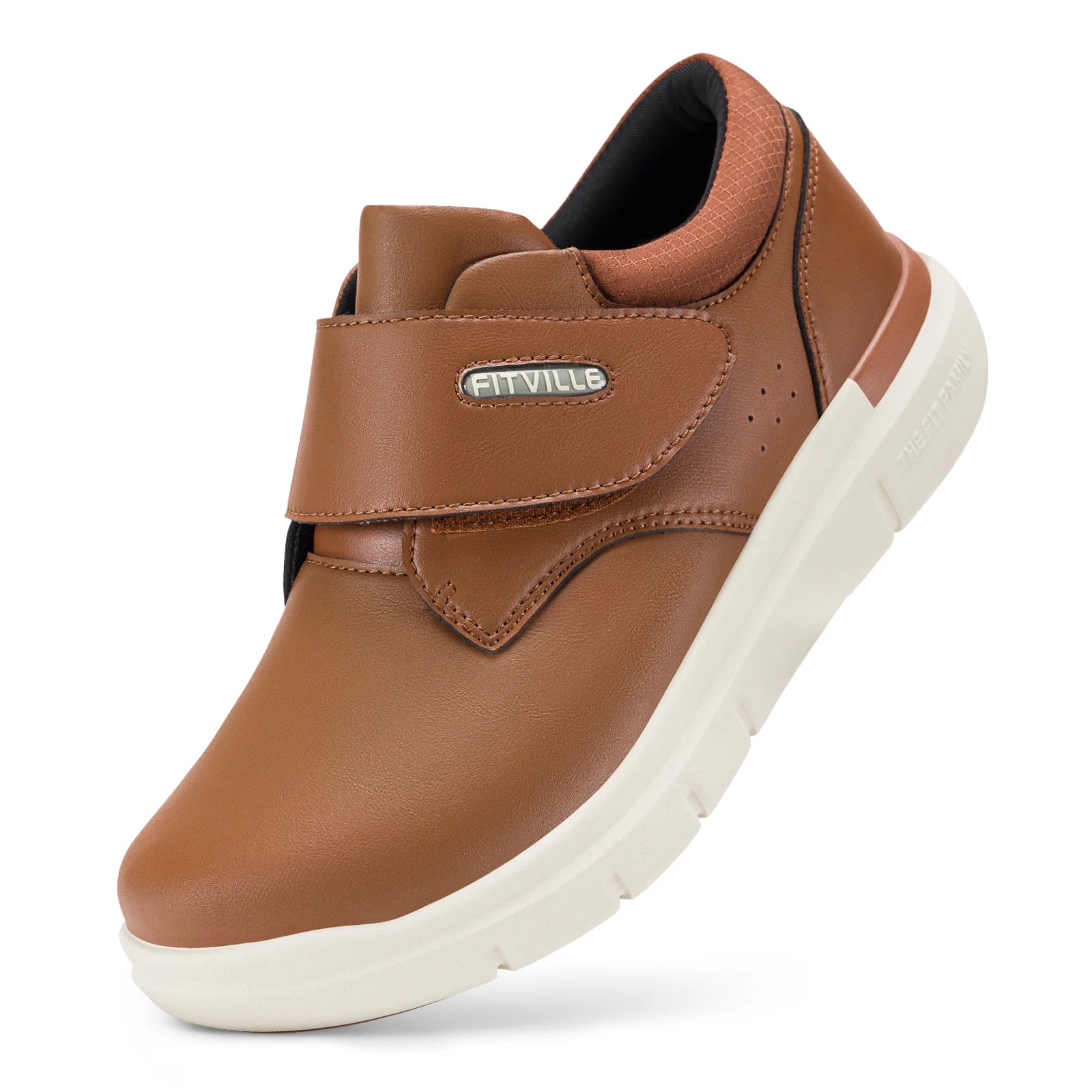 Extra Wide Men'S Shoes Leather Diabetic Walking Shoes For Elder Orthopedic Toes Swollen Feet Non-Slip With Arch Support