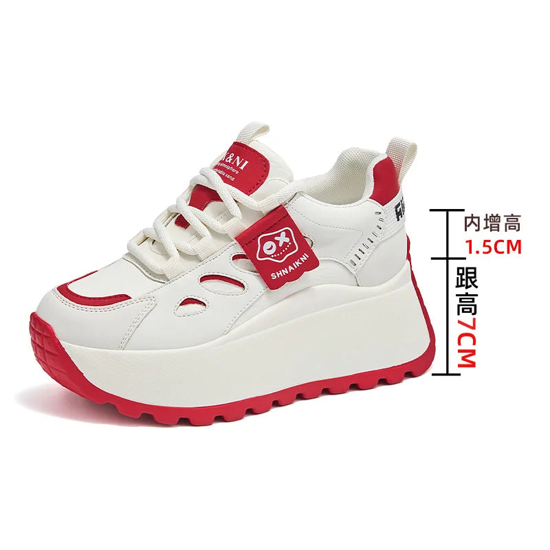 Fujin 8.5cm Synthetic Genuine Leather Spring Combat Autumn Ankle Platform Wedge Flats Chunky Sneakers Shoes Vulcanize Women