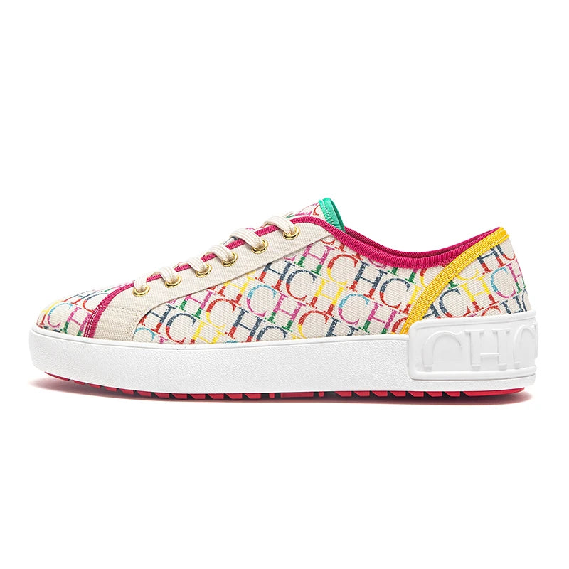 Shoes for woman Luxury brand canvas shoes girls' casual shoes, lace-up flat sneakers student-style lettered casual shoes