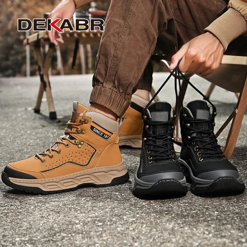 DEKABR 2025 New Fashion Casual Men Shoes Leather Boots Lace Up Handmade Comfortable Breathable Platform Ankle Boots Size 38-45