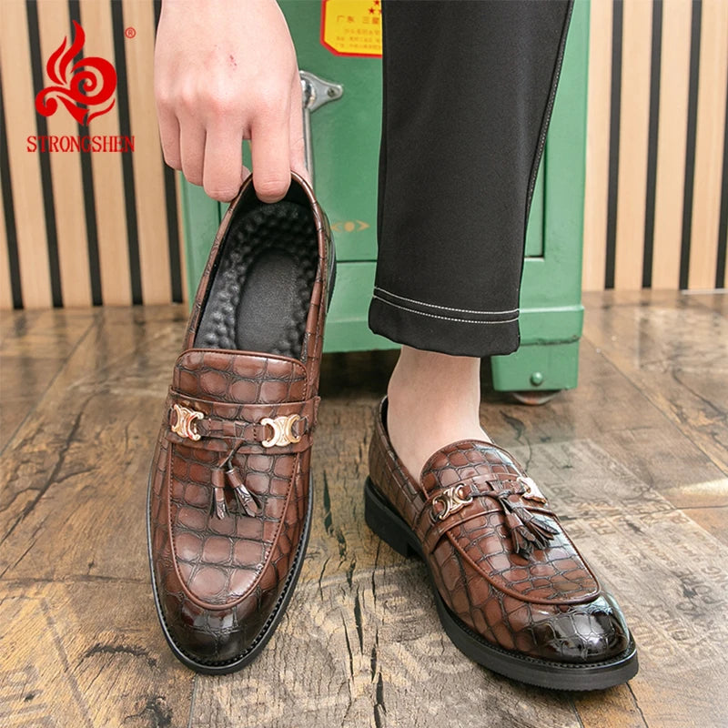 STRONGSHEN Luxury Men's Dress Shoes Leather Fashion Shoe for Men Business Formal Casual Shoes Slip on Wedding Men Shoes Zapatos