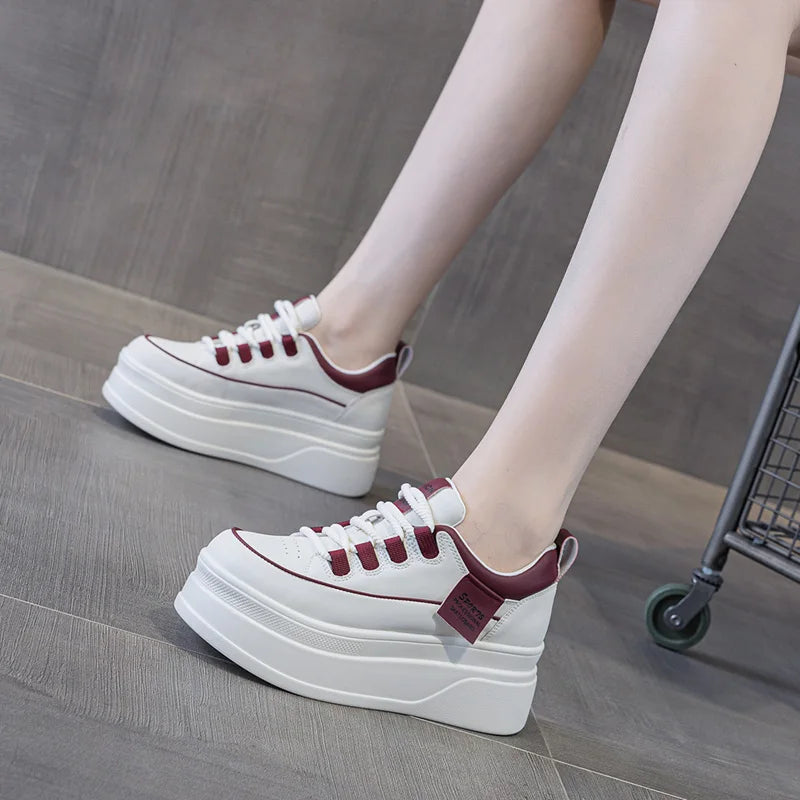 AUTUSPIN 5cm Women Platform Flat Sneakers Spring Summer Fashion Mixed Colors White Shoes Students Daily Round Toe Vulcanize Shoe