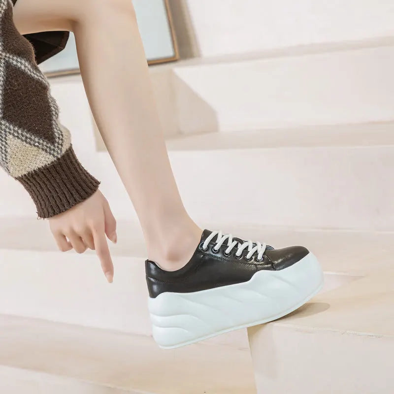Fujin 8cm Genuine Leather Chunky Sneakers Autumn Flats Spring Vulcanize Women High Brand Casual Platform Wedge Fashion Shoes