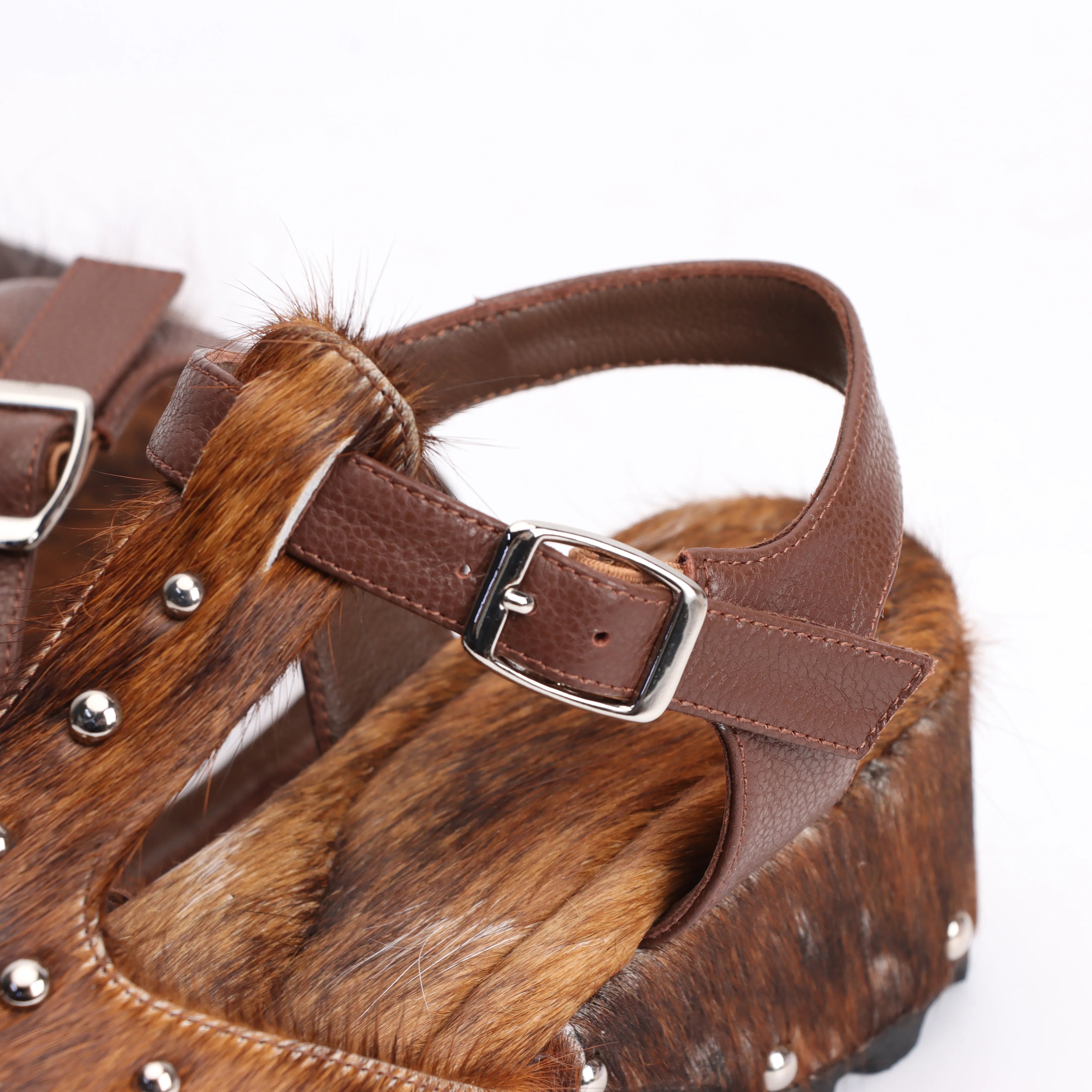 Luxury Horsehair Studded Rubber Sole Platform Sandals for Woman – Designer Flat Sandals Woman Summer Sandalias de Mujer