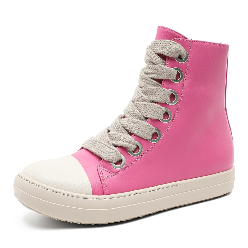 Men's Women Platform Sneakers Zipper Lace Up Casual Leather Shoes Campus High Top Sports Board Shoes Large Size Chaussure Femme