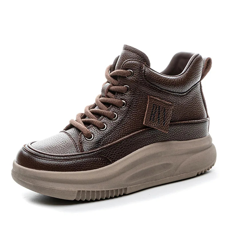 DRKANOL Fashion Autumn Winter Chunky Platform Warm Ankle Boots For Women Genuine Cow Leather Wedges Heel Casual Short Boots Lady