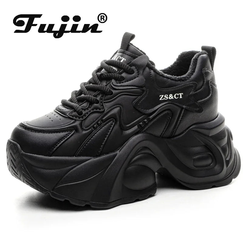 Koznoy 7cm Cow Genuine Leather Autumn Boots Spring Fashion Platform Chimney Ankle Booties Moccasins Women Chunky Sneakers Shoes