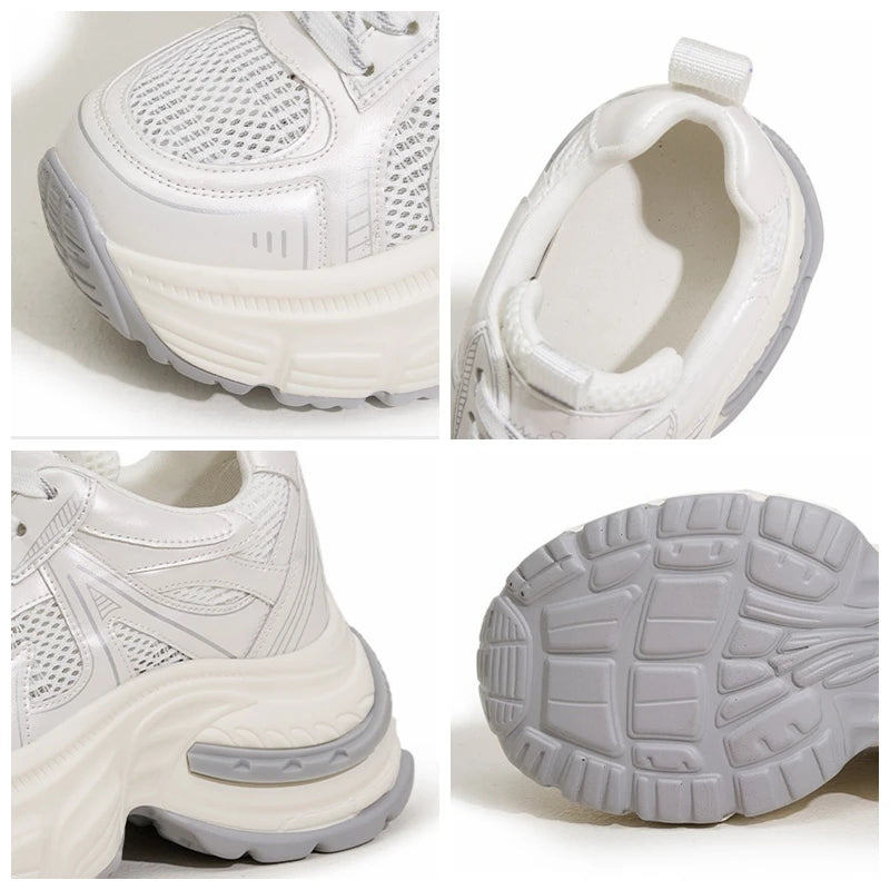 Fujin 9cm Air Mesh Microfiber Leather Women Casual Hidden Heel Shoes Chunky Sneakers Vulcanize Platform Wedge Skateboard