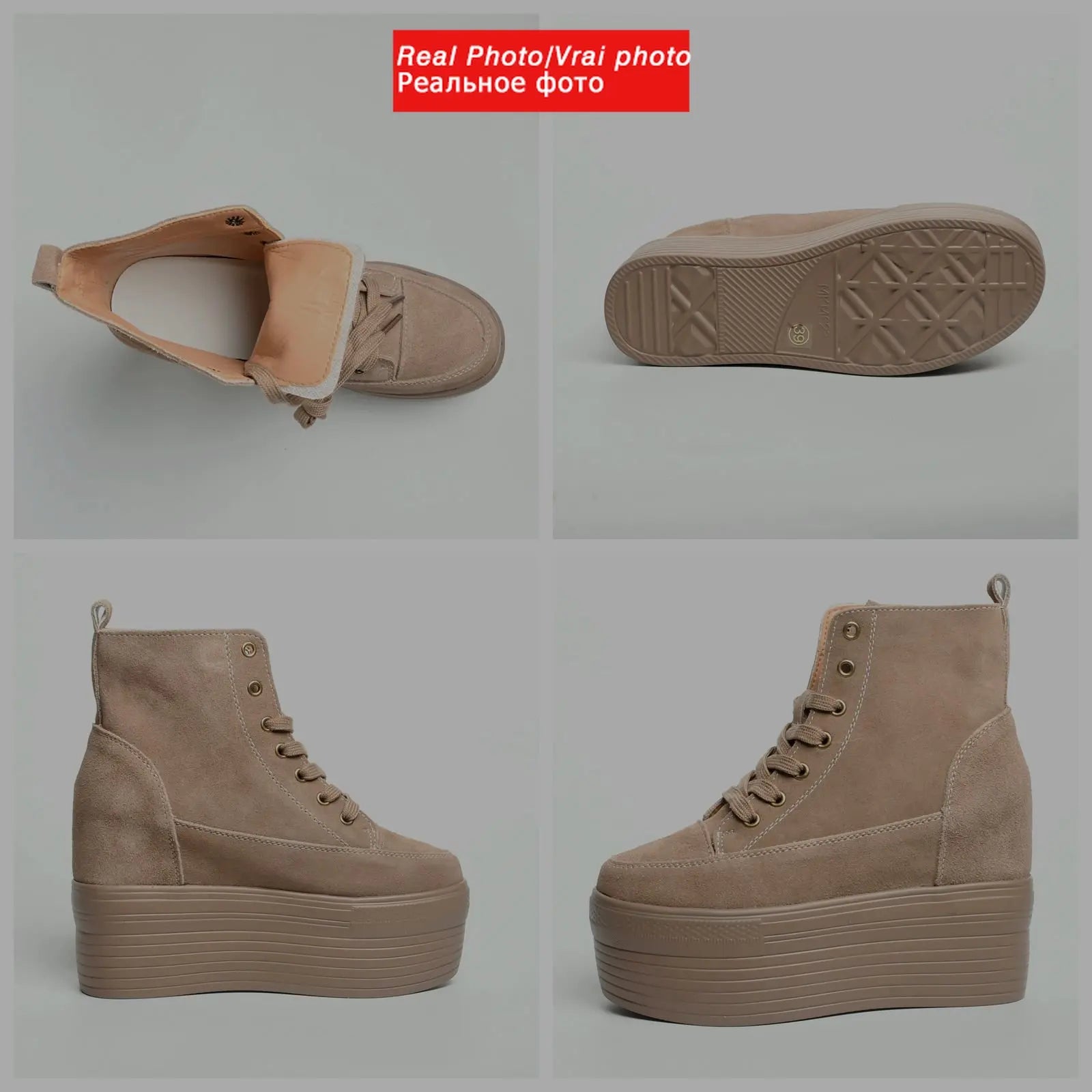 Fujin 12cm Suede Genuine Leather Platform Boots Women Female Spring Autumn Wedge Boots Women Winter Boots Ankle Shoes High Top