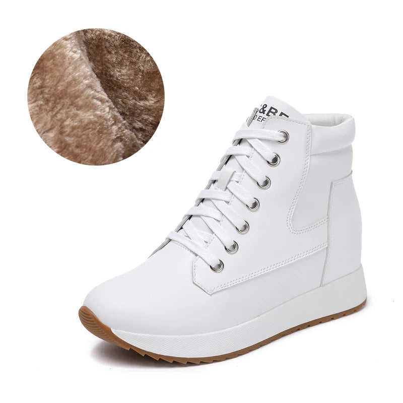 Fujin 7cm Genuine Leather Women Ankle Booties Platform Wedge Hidden Heels Warm Women Autumn Spring Casual Chunky Sneaker Shoes