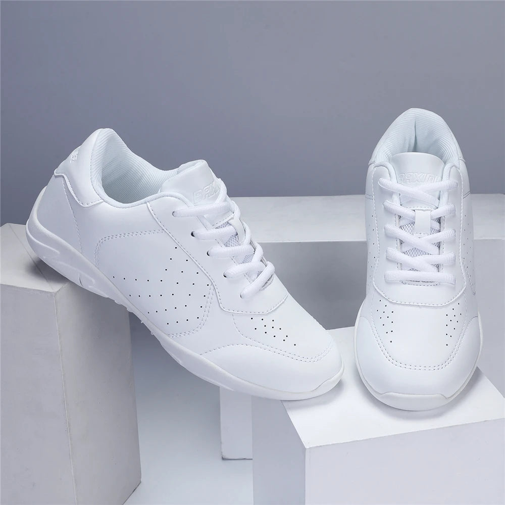BAXINIER Girls White Cheerleading Shoes Youth Competition Dance Sneakers Women Flats Cheer Shoes Kids Training Walking Shoes