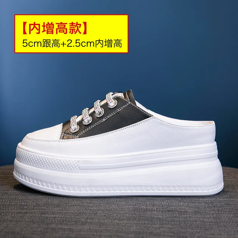 Fujin 7.5cm Genuine Leather Women Slipper Summer Shoes Platform Wedge Beach Shoes Mule Leather Slip on Sneakers Sandals Shoes