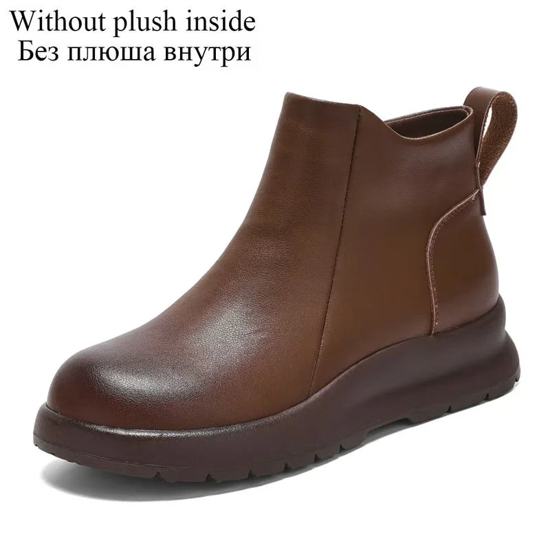 DRKANOL 2025 Thick Sole Platform Snow Ankle Boots For Women Wedges Heel Genuine Leather Short Boots Ladies Plush Fur Warm Shoes