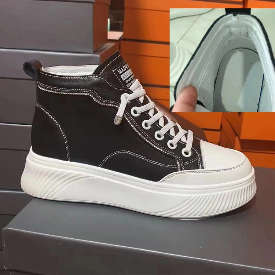 Fujin 5.5cm Genuine Leather Women Ankle Boots Platform Shoes High Top Sneakers White Spring Autumn Warm Fur Women Winter Shoes