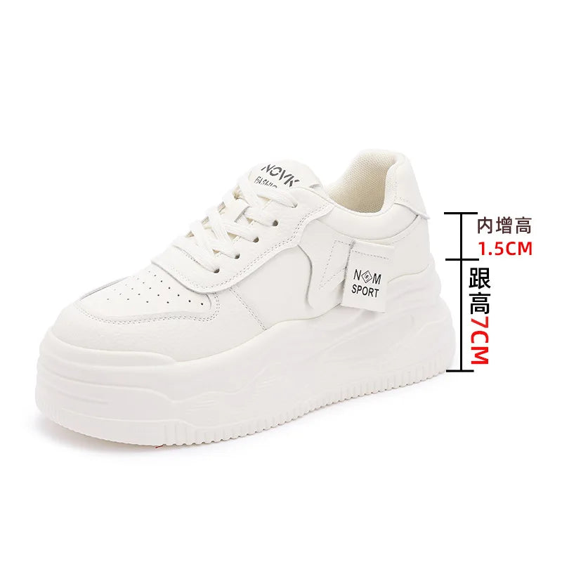 Fujin 8.5cm Genuine Leather Women Vulcanize Chunky Sneakers Women Summer Hidden High Heels Platform Wedge Summer Mesh Shoes