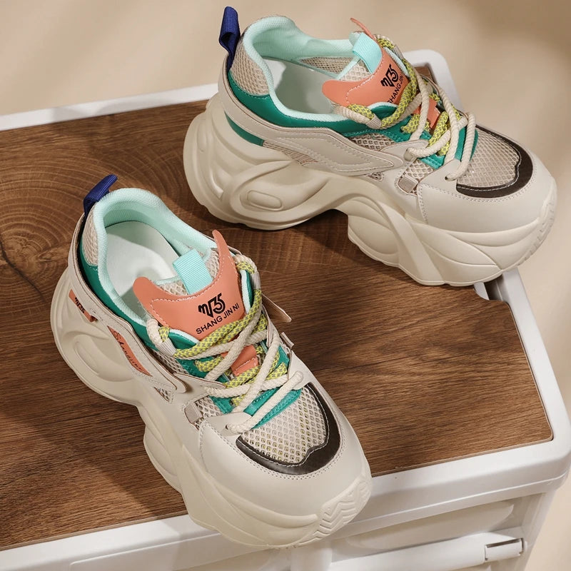 Autuspin Women Summer Vulcanized Shoes Platform Fashion Sneakers Female Street Style Chunky Wedges Ladies Leisure Footwear Woman
