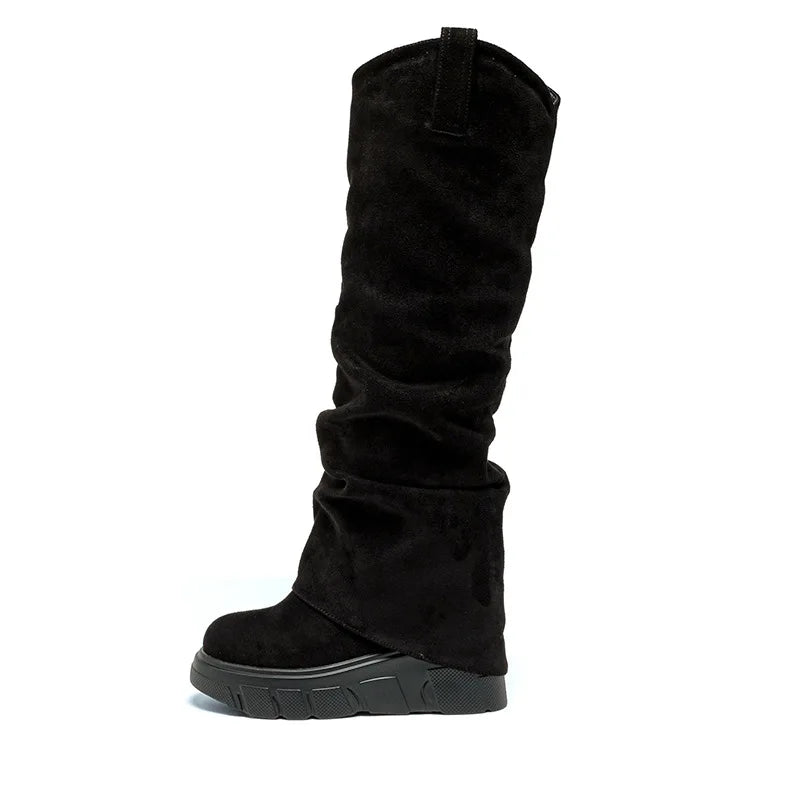 fujin 10cm heel knee high boots for women platform boots ankle spring autumn winter wedge comfy comfortable boots Ankle Booties