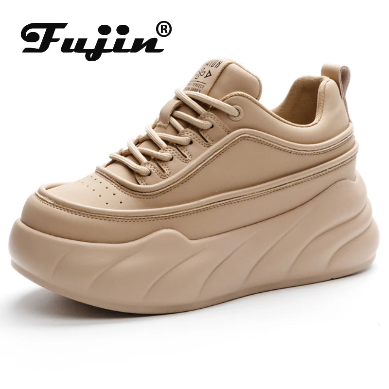 Fujin 6.5cm Genuine Leather Platform Wedge Boots Spring Autumn Supportive Ankle Boots Chunky Sneakers Women Comfy Pumps Shoes