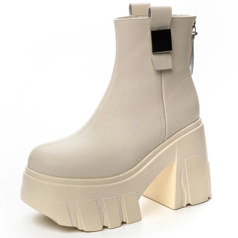 Autuspin 11cm High Platform Thick Heels Women Sexy Mature Nightclub Ankle Boots Ladies Split Leather Woman Fashion Shoes Booties