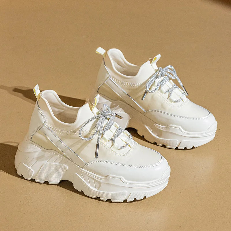 Fujin 7cm Chunky Sneakers for Women Casual Shoes Genuine Leather Fashion Sneakers Comfortable Women Walking Shoes Fall Spring