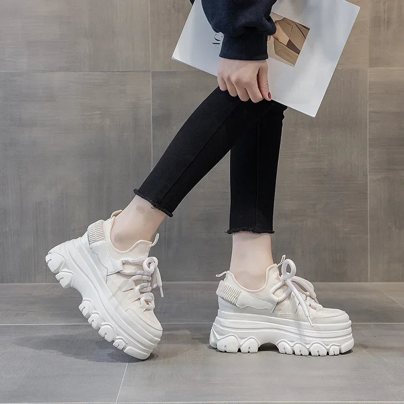 Fujin 9cm Platform Wedge Sneakers Genuine Leather Women Shoes Chunky Sneakers for Female Spring Autumn Summer Breathable Shoes