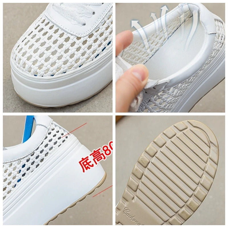Fujin 8cm Air Mesh Weave Microfiber Leather High Brand Platform Wedge Fashion Summer Comfy Shoes Sandals Women Chunky Sneaker