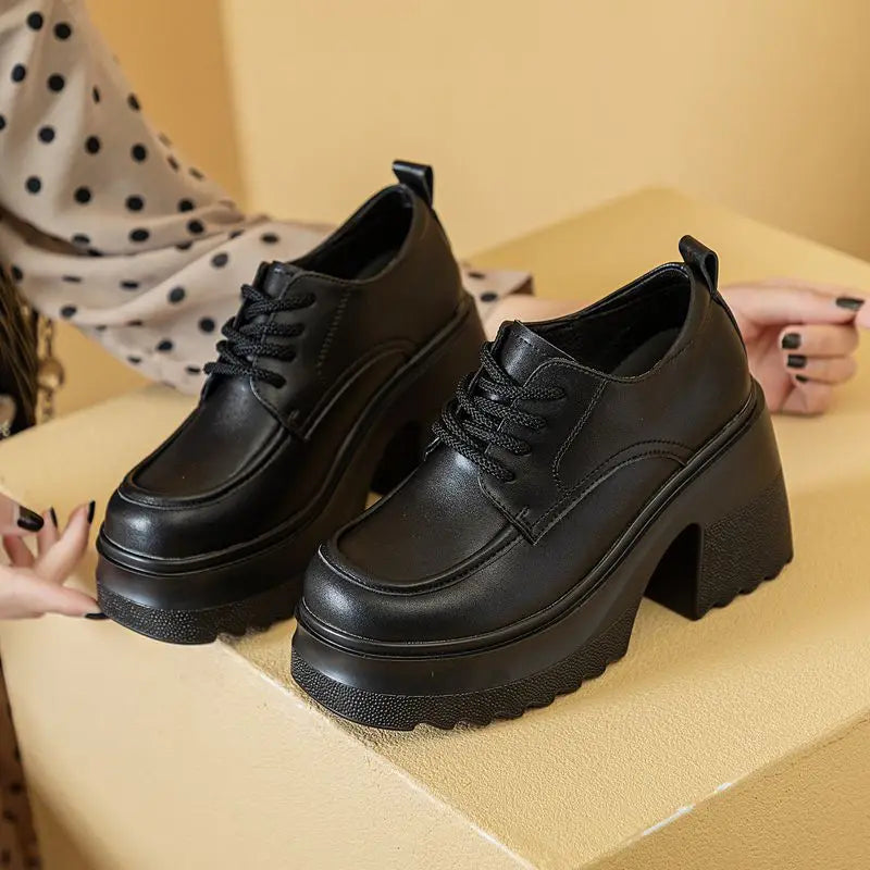 Fujin 10CM Wedge Pumps High Brand Shoes Hidden Heels Female Lace Up Moccasins Genuine Leather Spring Summer Women Platform Shoes