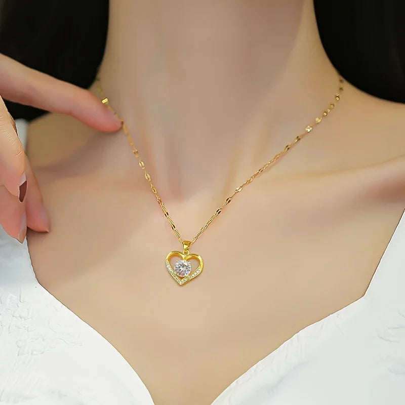 Luxury Zircon Necklace With Rose Flower Gift Box Jewelry For Mom Girlfriend Wife Birthday Wedding Romantic Gifts