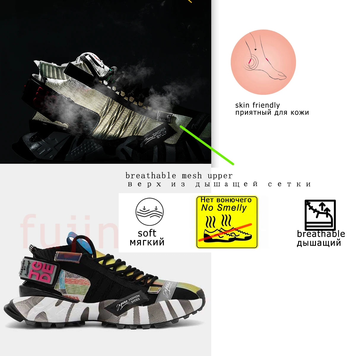 Fujin Genuines Quality Men Women Sneakers Platform Breathable Comfortable Women Shoes Chunky Ins Style Knitting Sock Shoes