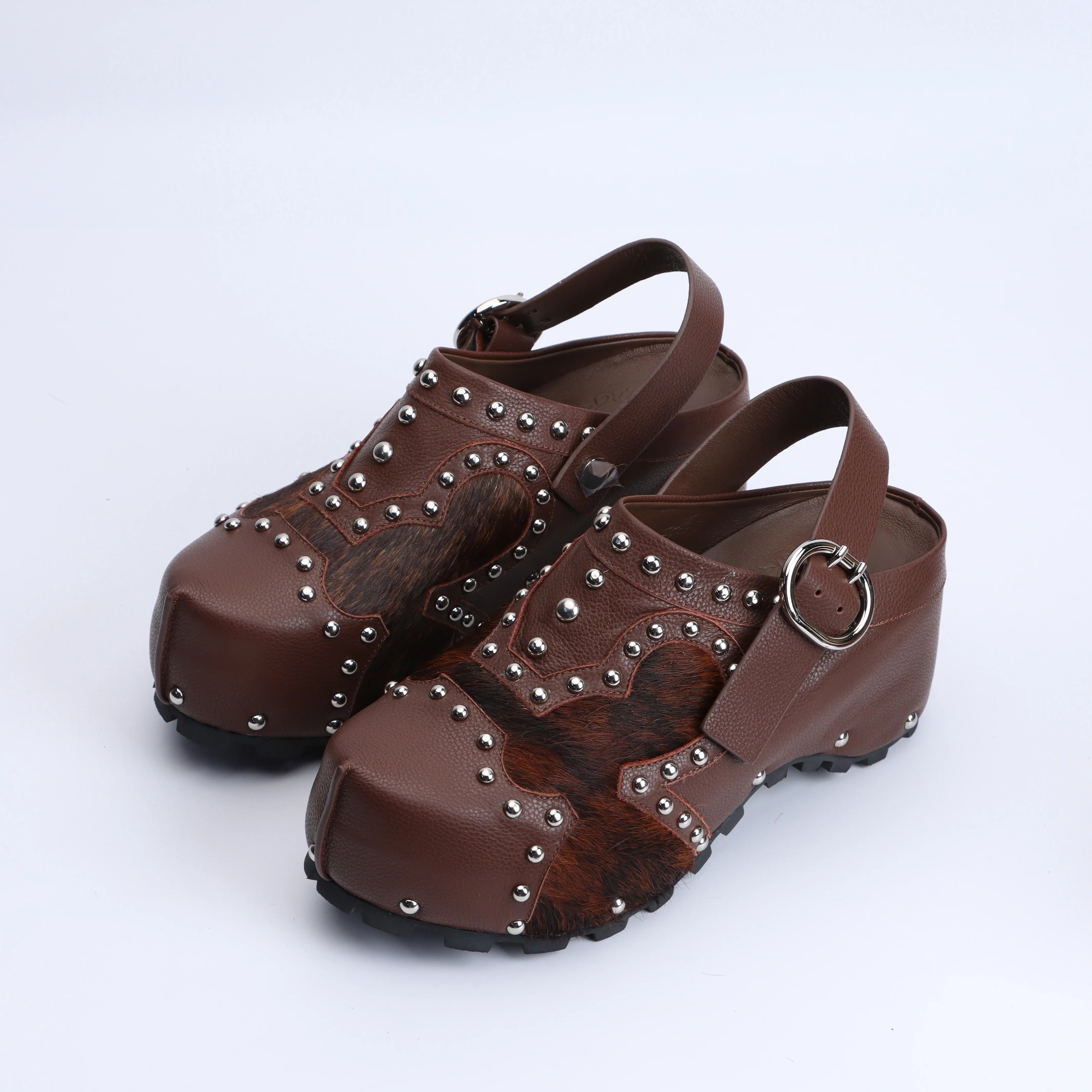 Luxury Designer Mule Sandals for Women,Handmade Lambskin&Cowhide Fur,Rubber Sole,Latex Insole,Adjustable Zipper,Trendy Summer