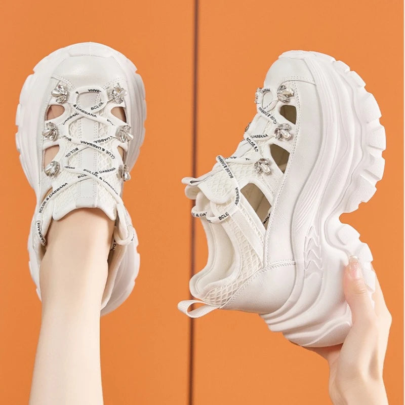 Fujin 9cm Air Mesh Microfiber Leather Comfy Booties Chunky Sneaker Ankle Boots Platform High Brand Fashion Summer Shoes Women