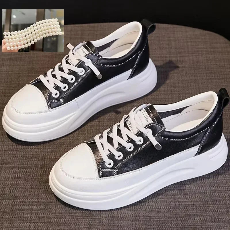 Fujin 4.5cm Genuine Leather Women Shoes Platform Flats Breathable Women Winter Shoes White Sneakers Spring Autumn Winter Shoes