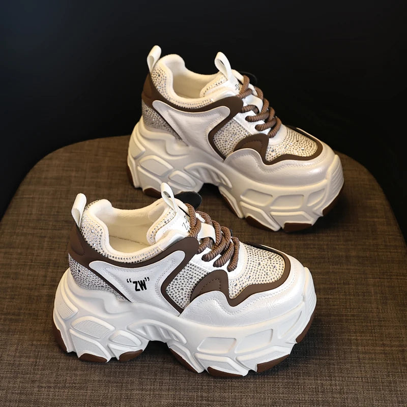 AUTUSPIN Fashion Winter Shoes High Platform Women Sneakers Outdoor Keep Warm Fleeces Ladies Footwear Chunky Woman Shoes 8.5cm