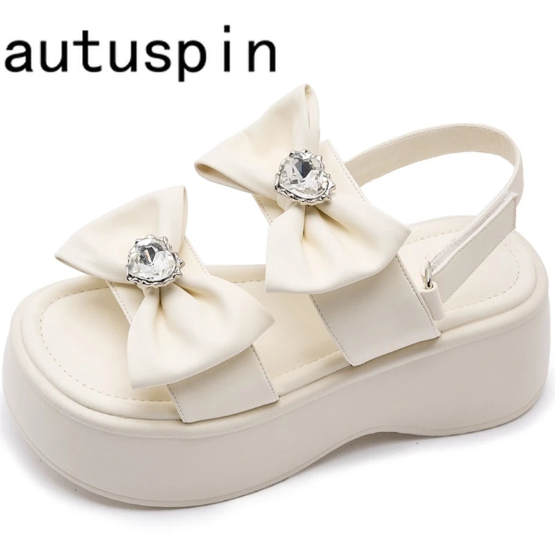 AUTUSPIN Fashion Women Chunky Sandals Summer New Platform Wedges Ladies Thick Soled Shoes Female Butterfly Sweet Block Heels