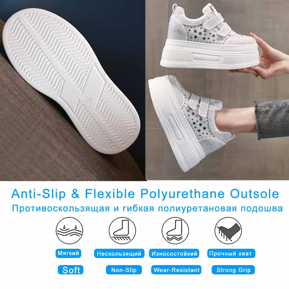 Koznoy 10.5cm Air Mesh Synthetic Leather Chunky Sneaker Women Comfy Summer Bling Platform Wedge Fsahion Ankle Boots Shoes