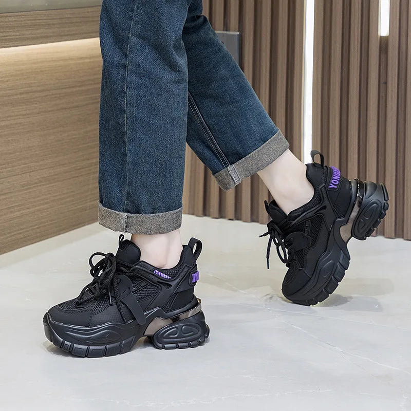 Fujin 10cm Air Mesh Microfiber Leather Summer Platform Wedge Women Casual Shoes Autumn Lady Fashion Shoes Chunky Sneakers Skate