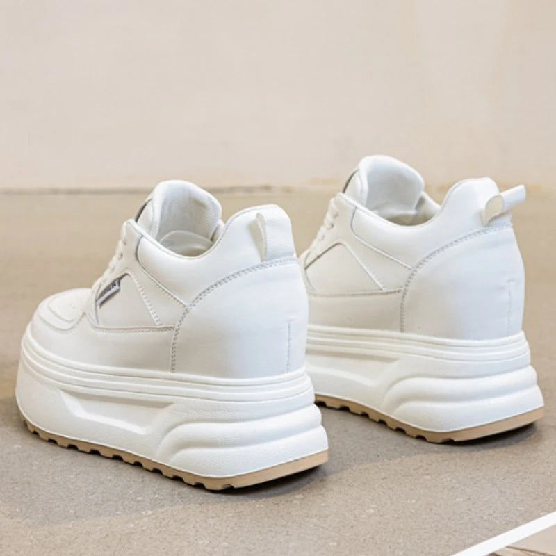 Fujin 10cm Genuine Leather Women Casual Shoes Platform Wedge Heel Sneakers White Platform Sneakers Shoes Chunky Platform Shoes