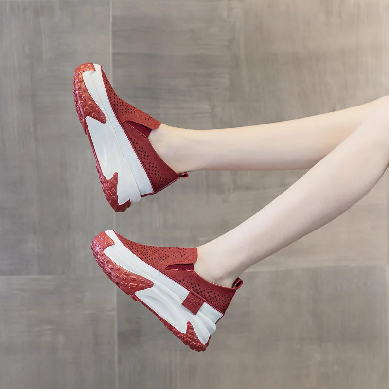 Fujin 7cm Genuine Leather Women Vulcanized Platform Wedge Chunky Sneaker Casual Stable Fashion Skate Boarding High Brand Shoes