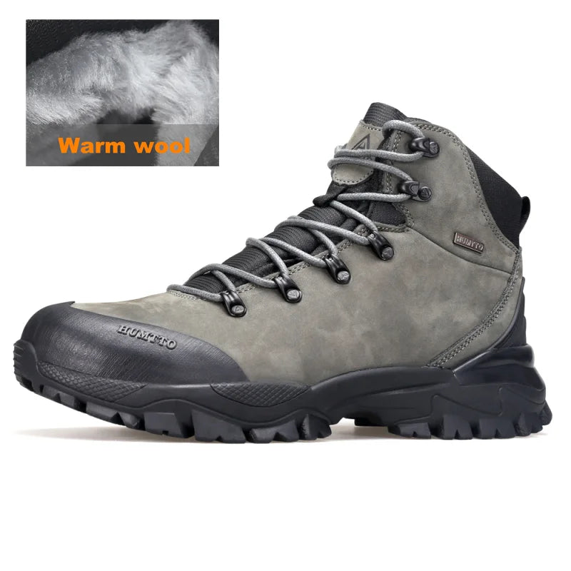 HUMTTO Trekking Boots Leather Outdoor Warm Wool Hiking Shoes for Men Luxury Designer Climbing Sneakers Safety Mens Ankle Boots