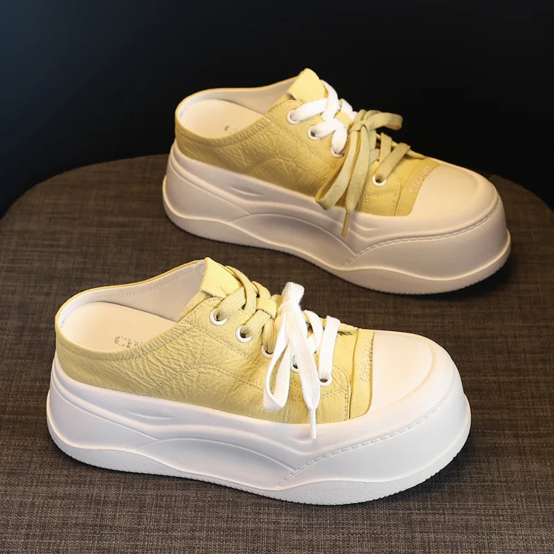 Fujin 8cm Women Microfiber Leather Sandals Summer Air Mesh Sneaker Shoes Mules Shoes Slippers Platform Wedge Flats Women Slides