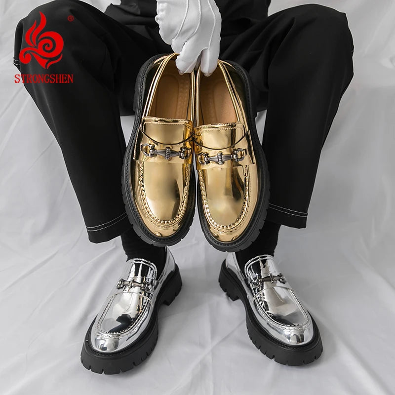 STRONGSHEN British Style Men Patent Leather Shoes Fashion Party Loafers Men Platform Casual Shoes Design Men Oxfords Footwear
