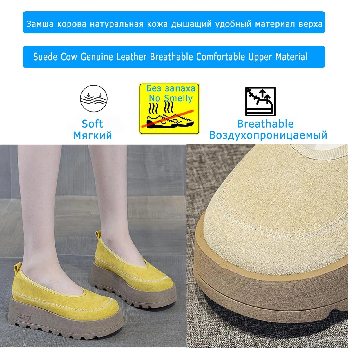 Fujin 6cm 2025 Suede Cow Genuine Leather Spring Combat Shoes Women Platform Wedge Flats Ladies Booties Autumn Ankle Booties