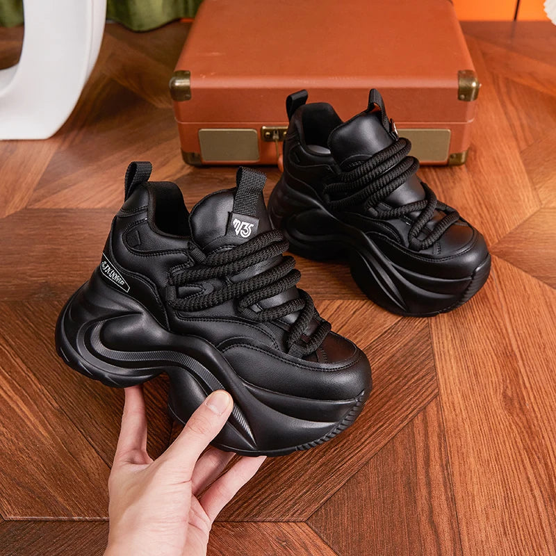Autuspin Size 33-39 Woman Shoes Autumn Winter Fashion Thick Soled Ladies Stylish Sneakers Genuine Leather Lace-up Women Shoes