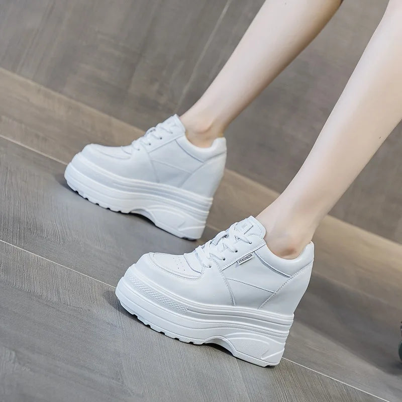 Fujin 12CM Wedge Pumps Autumn Genuine Leather Spring Spring Shoes Hidden Heels Moccasins Women Platform High Brand Female Shoes