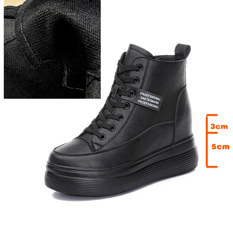 Fujin 8cm Platform Wedge Sneakers Women Shoes Genuine Leather Lace Up Spring Autumn Winter Shoes Winter Shoes Soft Leather Punk