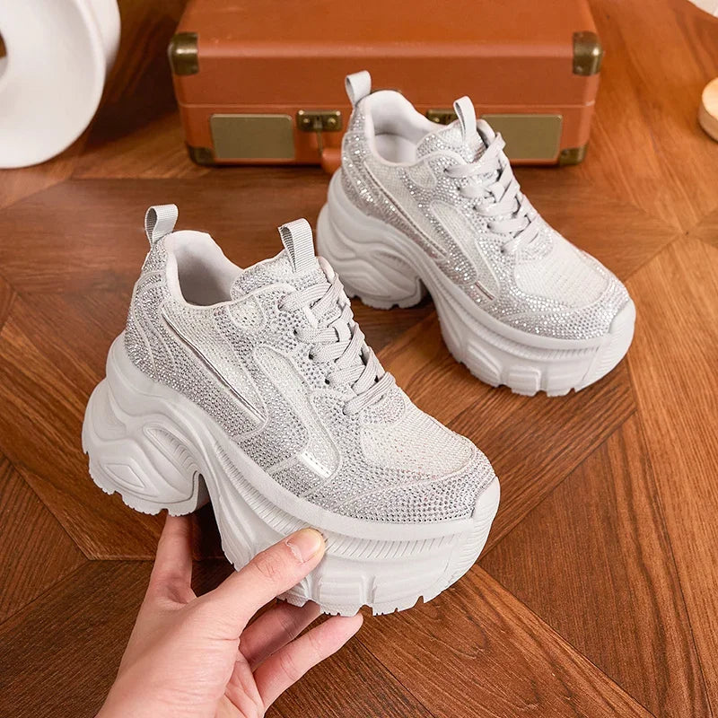 AUTUSPIN Shiny Rhinestone Women's Vulcanize Shoes 2025 Outdoor Fashion Tide Ladies Thick Platform Sneakers Leisure Popular Woman